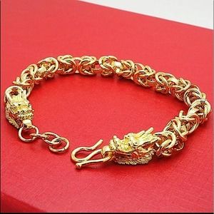 Unisex Gold 24K GP Dragon Pulseira Chain Bracelet